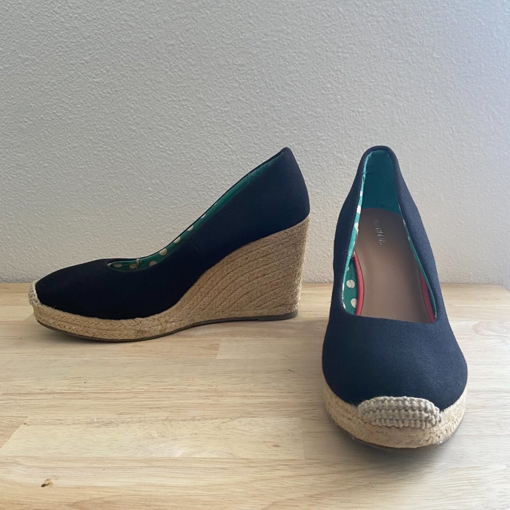 Canvas Espadrille Style Wedge Heels Black Size 10